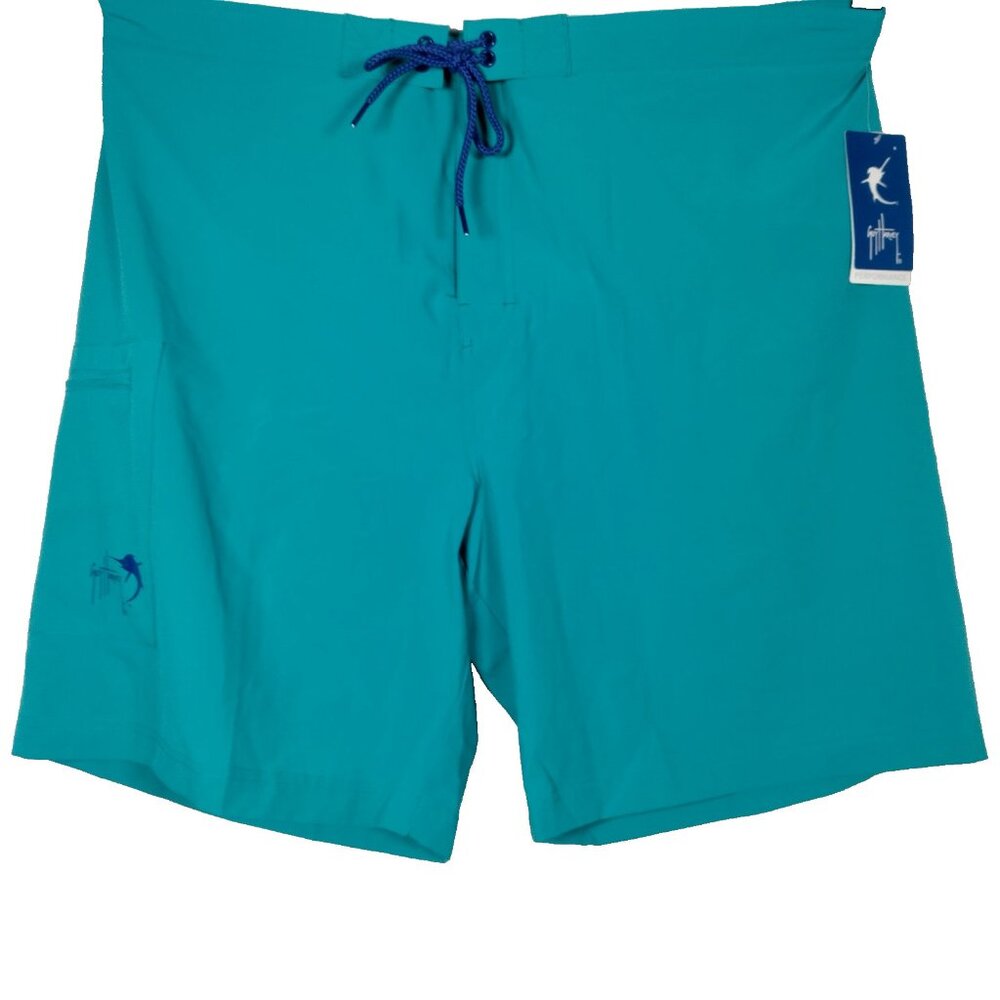 Guy Harvey Swim Trunks Men XXL Caribbean Sea Blue Performance Stretch UPF 50+